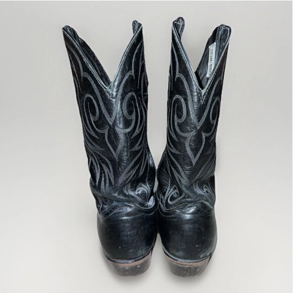 Code West Cowboy Western Black Leather Biker Motorcycle Mens Boots 12 VintageCod - Picture 3 of 9